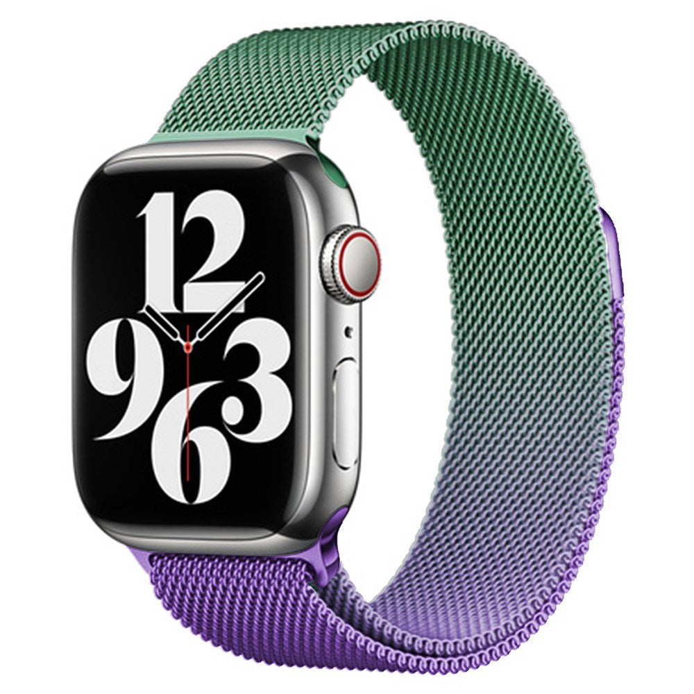 Apple Watch (38/40/SE/41/42mm) Gradient Magnetisk Rustfri Stål Rem - Lilla / Grøn