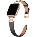 Apple Watch (38/40/SE/41/42mm) Klassisk Kunst Læder Smartwatch Rem - Sort / Rose Gold