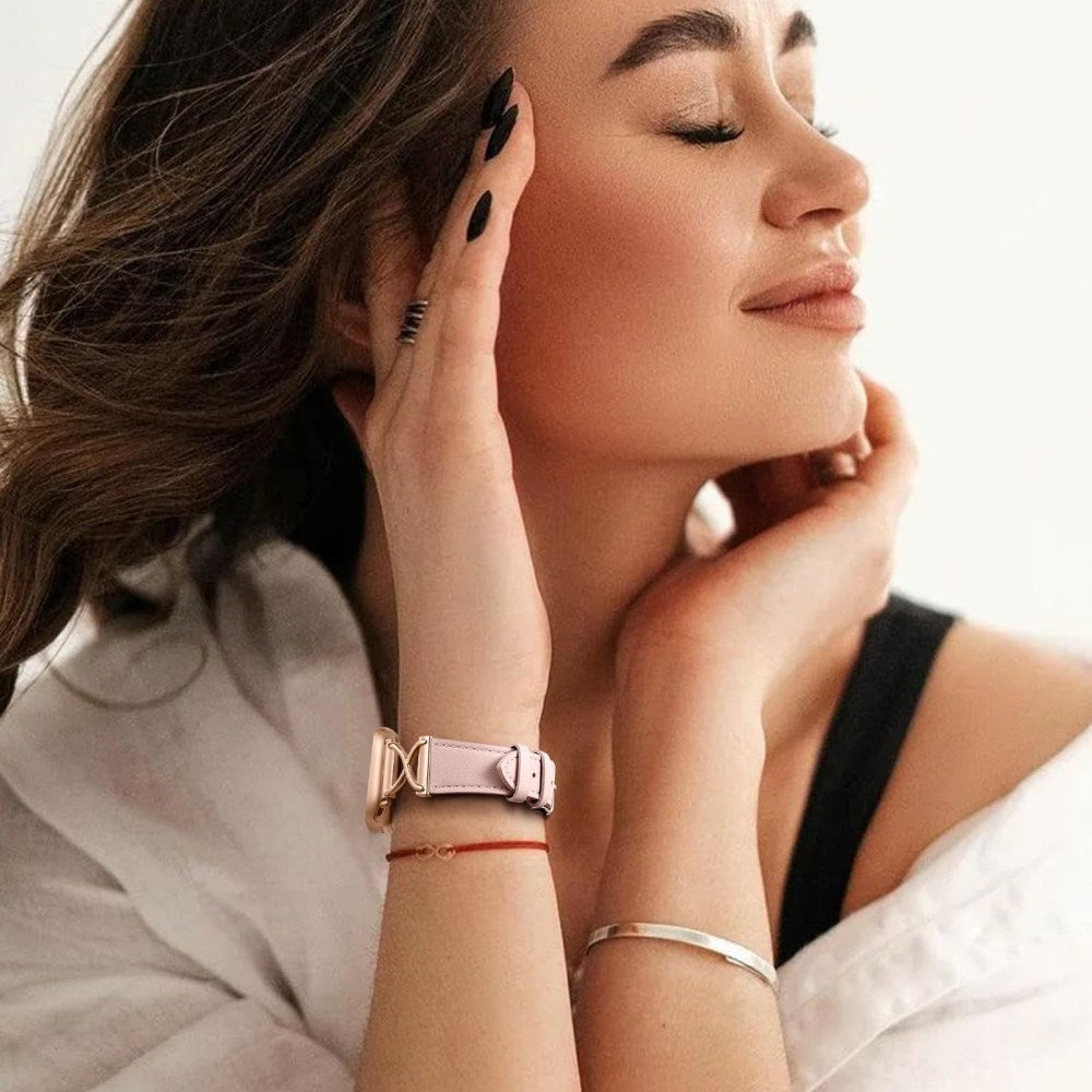 Apple Watch (38/40/SE/41/42mm) Klassisk Kunst Læder Smartwatch Rem - Pink