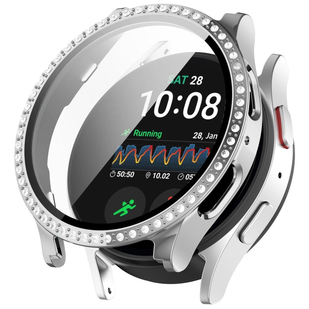 Samsung Galaxy Watch 7 (40mm) Hårdt Plast Case m. Indbygget Skærmbeskyttelse - Sølv & Rhinsten
