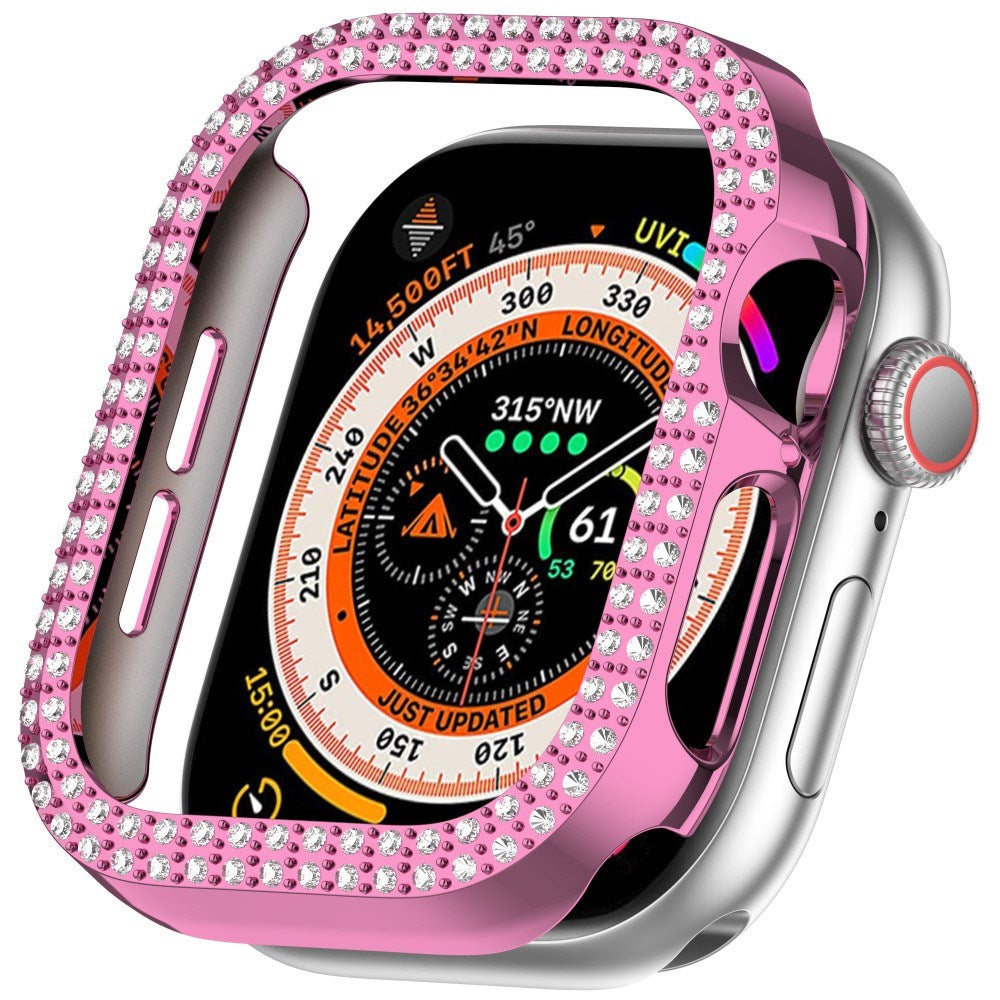 Apple Watch 11 / 10 (42mm) Hård Plast Ramme - Pink / Rhinsten