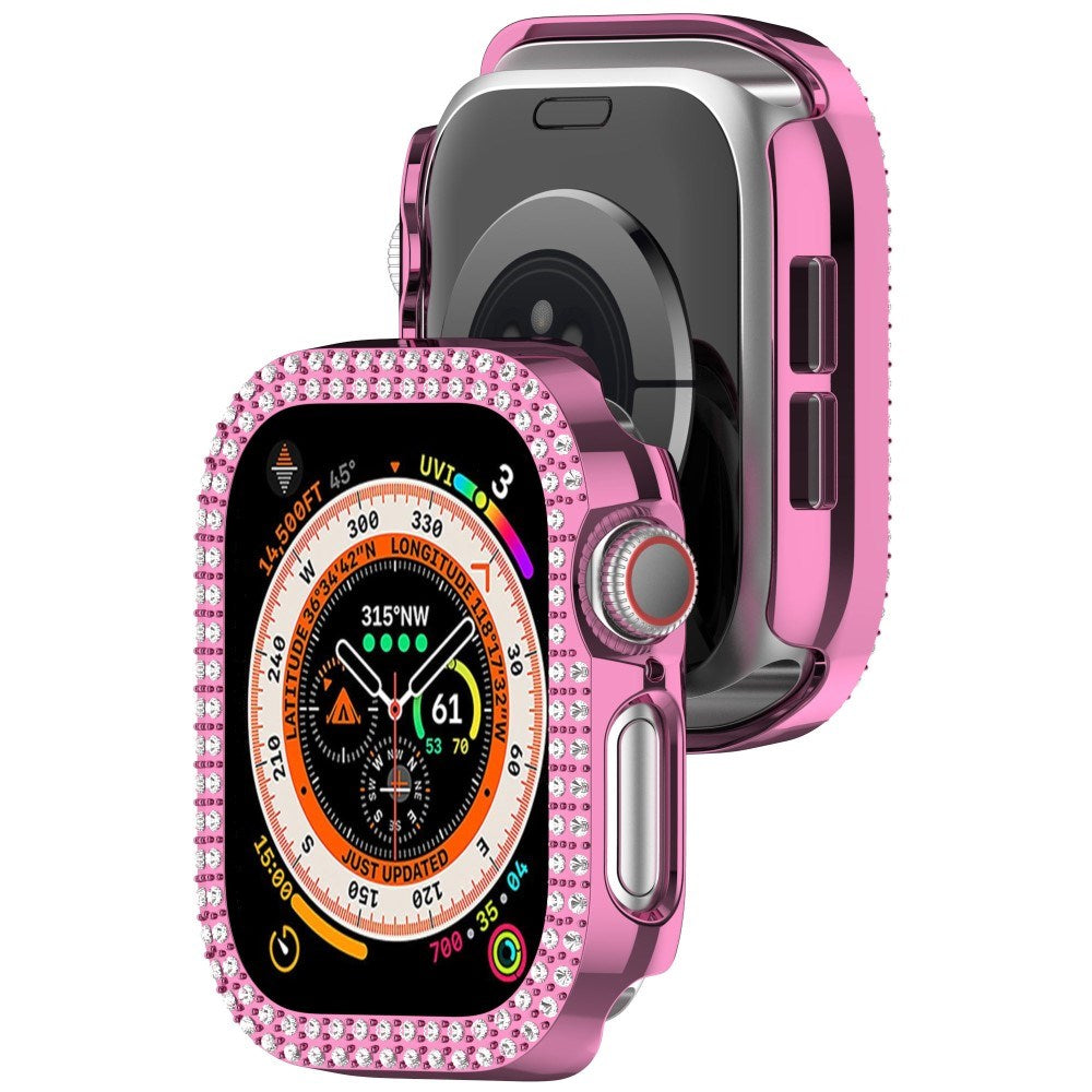 Apple Watch 11 / 10 (42mm) Hård Plast Ramme - Pink / Rhinsten