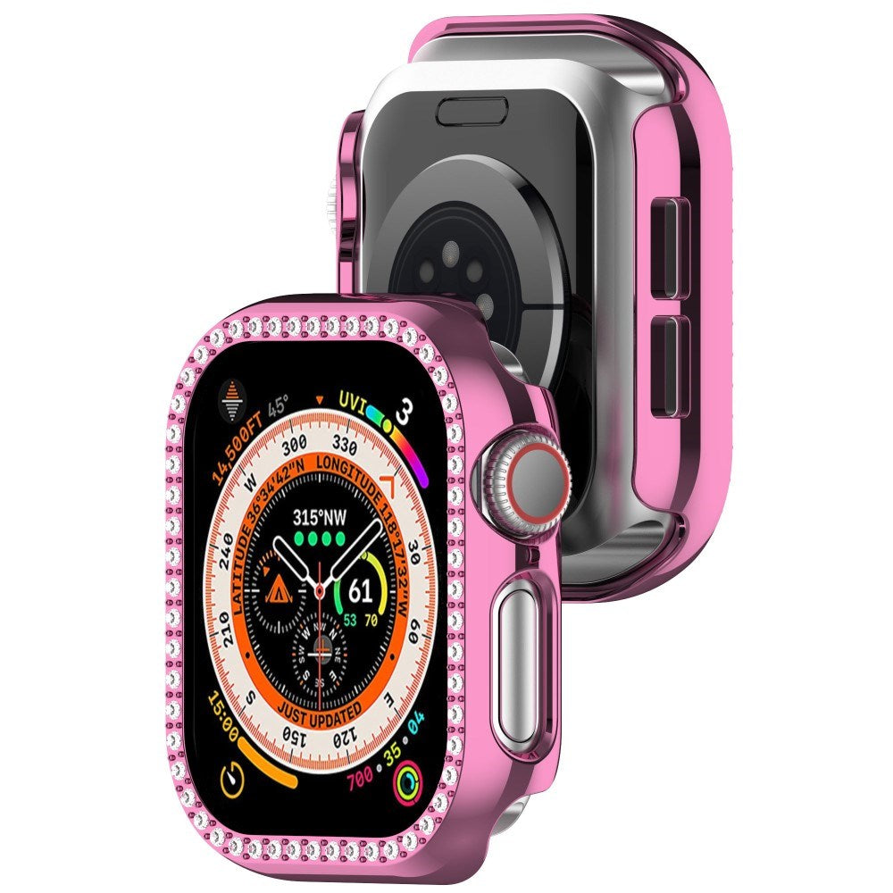 Apple Watch 11 / 10 (42mm) Hård Plastik Ramme - Pink / Rhinsten