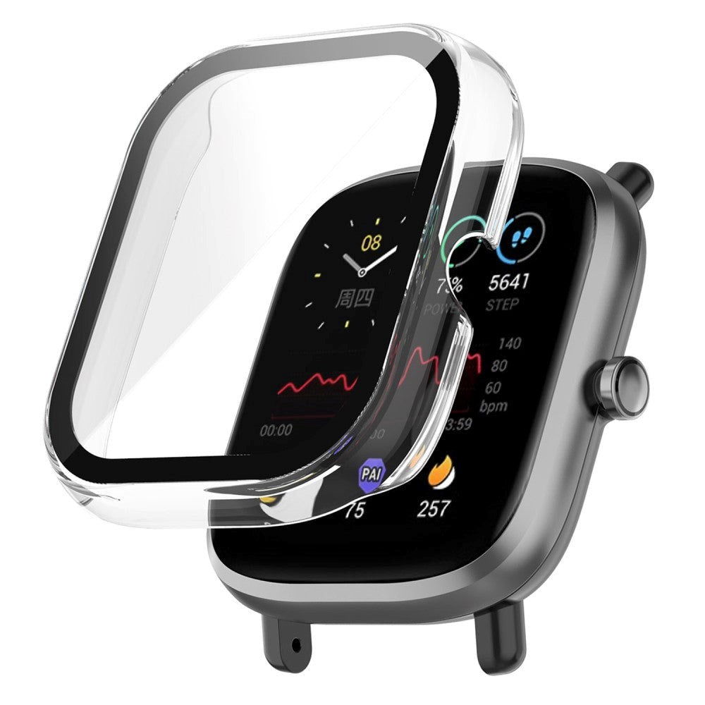 Amazfit Bip U / Bip U Pro Hård Plast Case m. Indbygget Glas Skærmbeskyttelse - Gennemsigtig