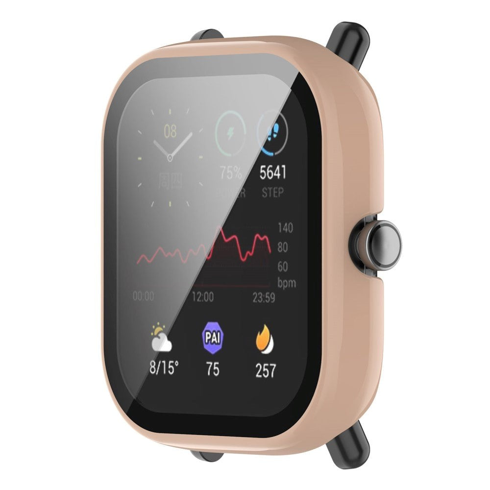 Amazfit Bip U / Bip U Pro Hård Plast Case m. Indbygget Glas Skærmbeskyttelse - Lyserød