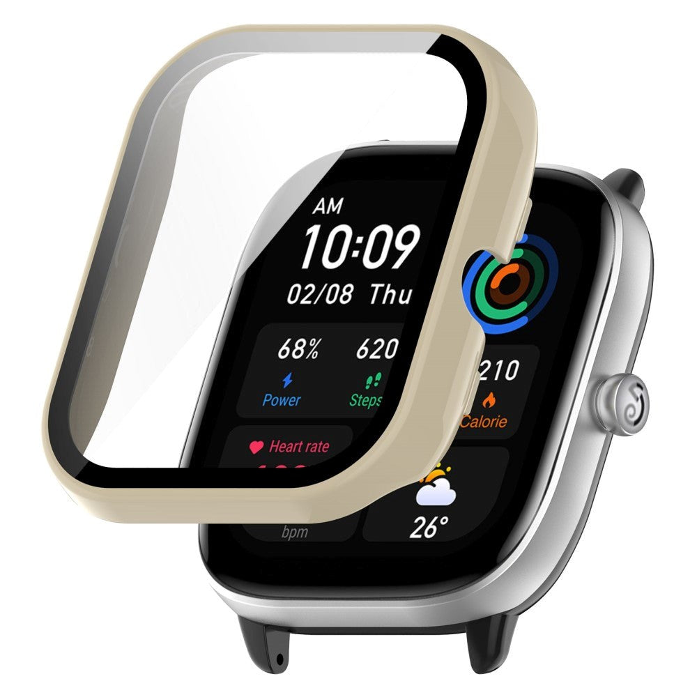 Amazfit GTS 4 Mini Hård Plast Case m. Indbygget Glas Skærmbeskyttelse - Beige