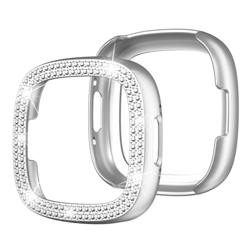 Fitbit Versa 4 / Sense 2 Cover i Hård Plastik - Sølv & Rhinsten