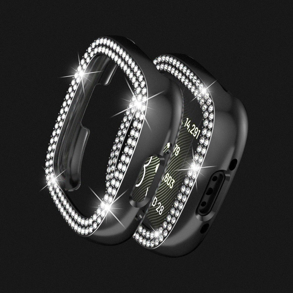 Fitbit Versa 4 / Sense 2 Cover i Hård Plastik - Sølv & Rhinsten