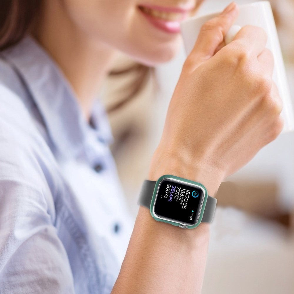 Apple Watch Ultra (49mm) Hård Plast Case m. Indbygget Glas Skærmbeskyttelse - Grøn / Sølv