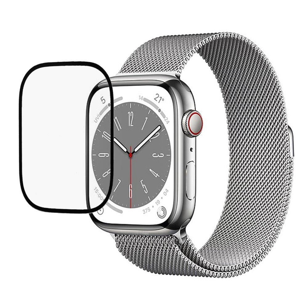 Apple Watch 9/8/7 (45mm) Hærdet Glas - Smartwatch Skærmbeskyttelse - Sort Kant