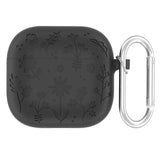 Apple AirPods (4. gen.) Silikone Cover m. Karabinhage og Blomsterdesign - Sort