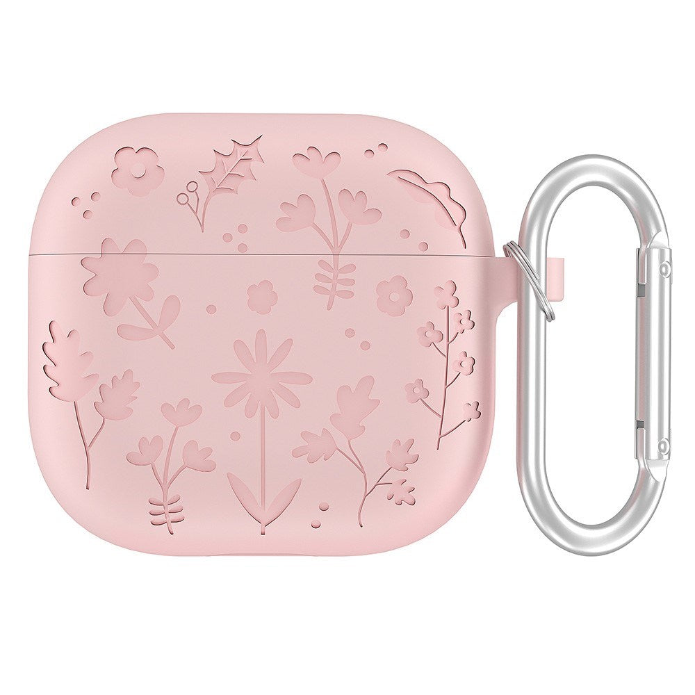 Apple AirPods (4. gen.) Silikone Cover m. Karabinhage og Blomsterdesign - Lyserød