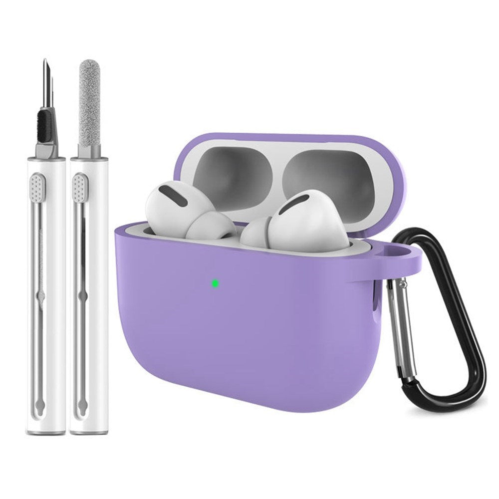 Silikone Cover til Apple AirPods Pro (3. gen.) - Karabinhage & Rengøringspen - Violet