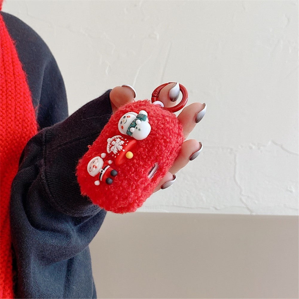 Apple AirPods Pro Fleksibelt Plastik Jule Cover m. Uldbetræk - Snemand - Rød