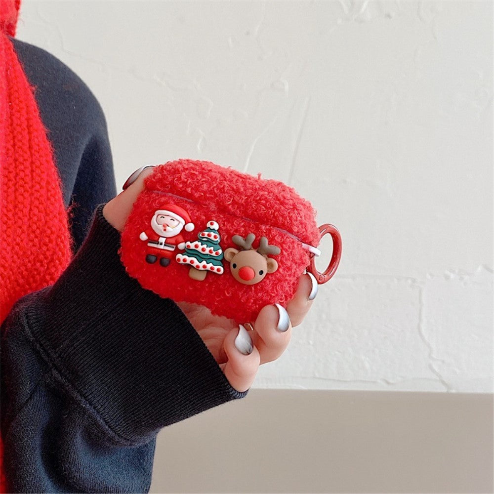 Apple AirPods 3. gen Fleksibelt Plastik Jule Cover m. Uldbetræk - Rensdyr - Rød