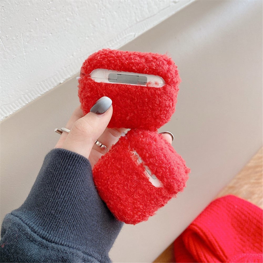 Apple AirPods 3. gen Fleksibelt Plastik Jule Cover m. Uldbetræk - Snemand - Rød