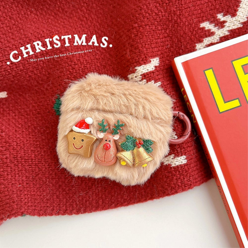 Apple AirPods 3. gen Fleksibelt Plastik Jule Cover m. Uldbetræk - Julefigurer - Brun