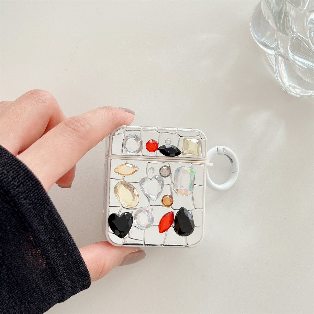 Apple AirPods (1 & 2. gen.) Fleksibel Plastik Etui m. Perle Udsmykning - Sølv