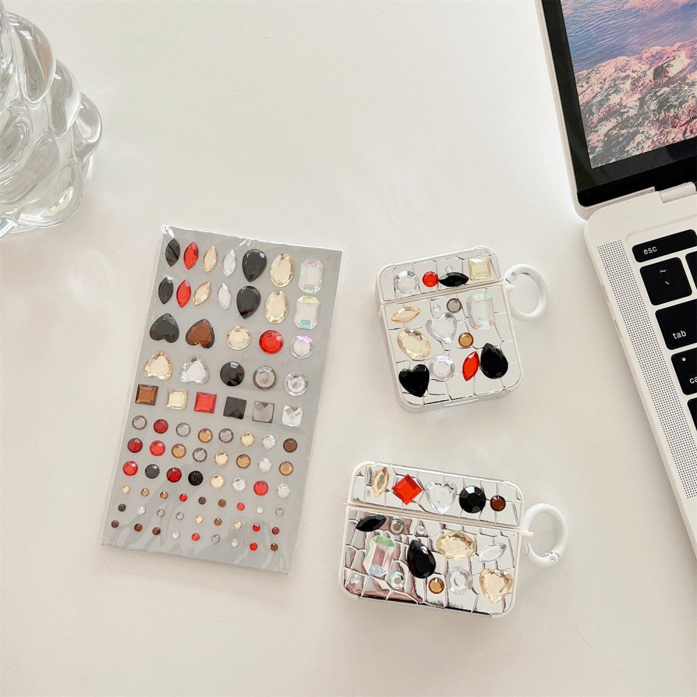 Apple AirPods (1 & 2. gen.) Fleksibel Plastik Etui m. Perle Udsmykning - Sølv