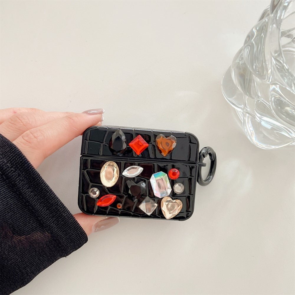 Apple AirPods Pro (1 gen.) Fleksibel Plastik Etui m. Perle Udsmykning - Sort