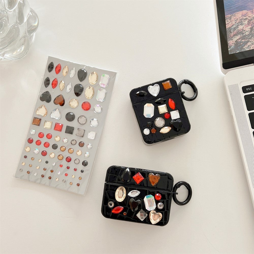 Apple AirPods Pro (1 gen.) Fleksibel Plastik Etui m. Perle Udsmykning - Sort