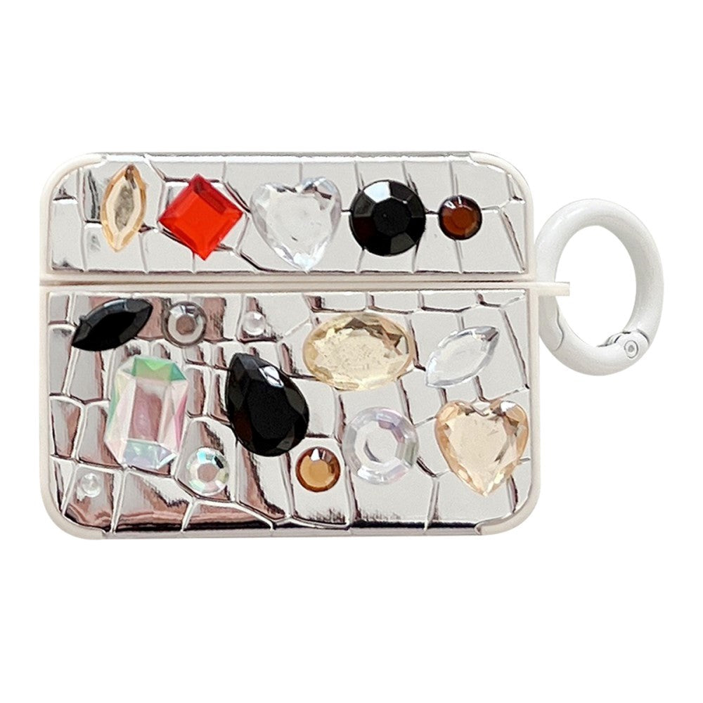 Apple AirPods Pro (1 gen.) Fleksibel Plastik Etui m. Perle Udsmykning - Sølv