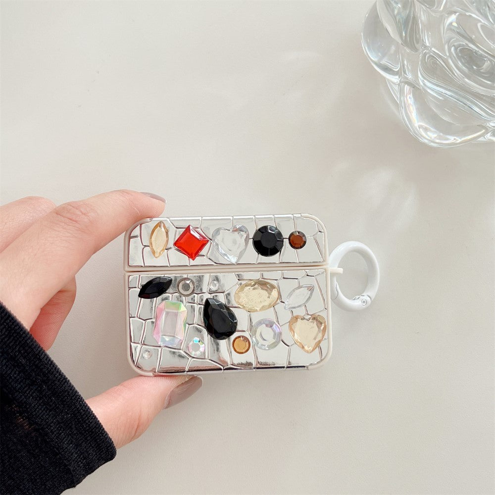 Apple AirPods Pro (1 gen.) Fleksibel Plastik Etui m. Perle Udsmykning - Sølv