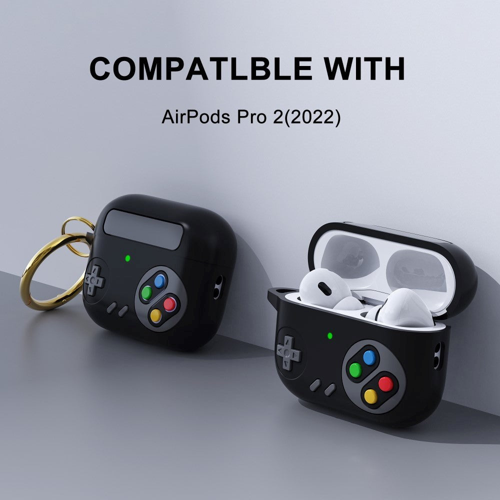 Apple Airpods Pro 2nd Gen (2022) Silikone Cover m. Karabinhage - Spillekonsol Design - Beige