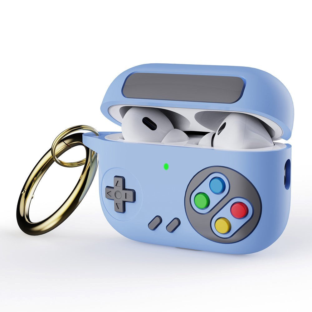 Apple Airpods Pro 2nd Gen (2022) Silikone Cover m. Karabinhage - Spillekonsol Design - Blå