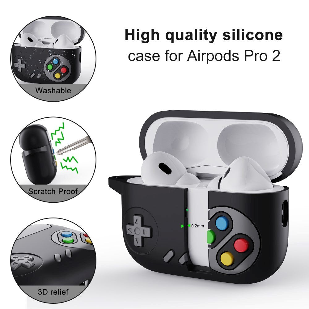 Apple Airpods Pro 2nd Gen (2022) Silikone Cover m. Karabinhage - Spillekonsol Design - Blå