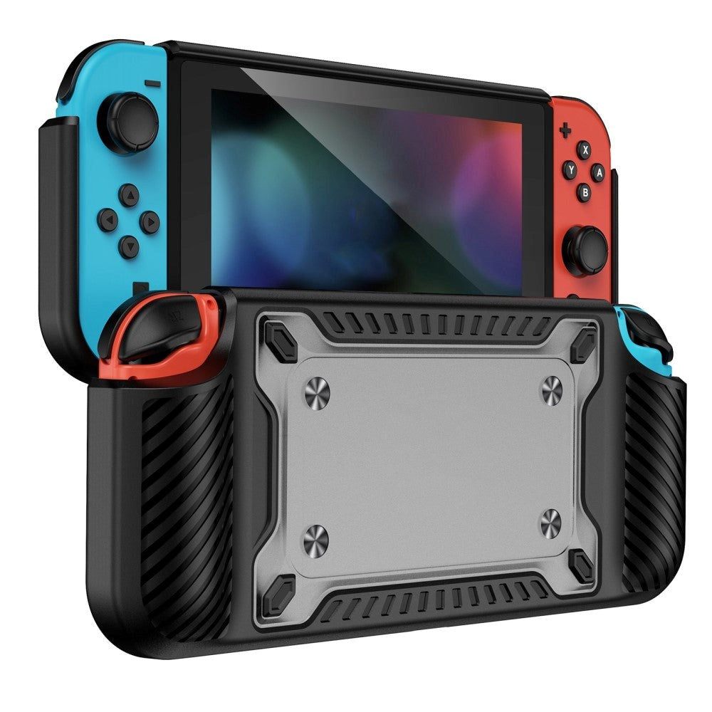 Nintendo Switch OLED Plast Cover m. Ergonomisk Greb - Sort / Gennemsigtig