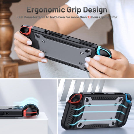 Nintendo Switch OLED Plast Cover m. Ergonomisk Greb - Sort / Gennemsigtig