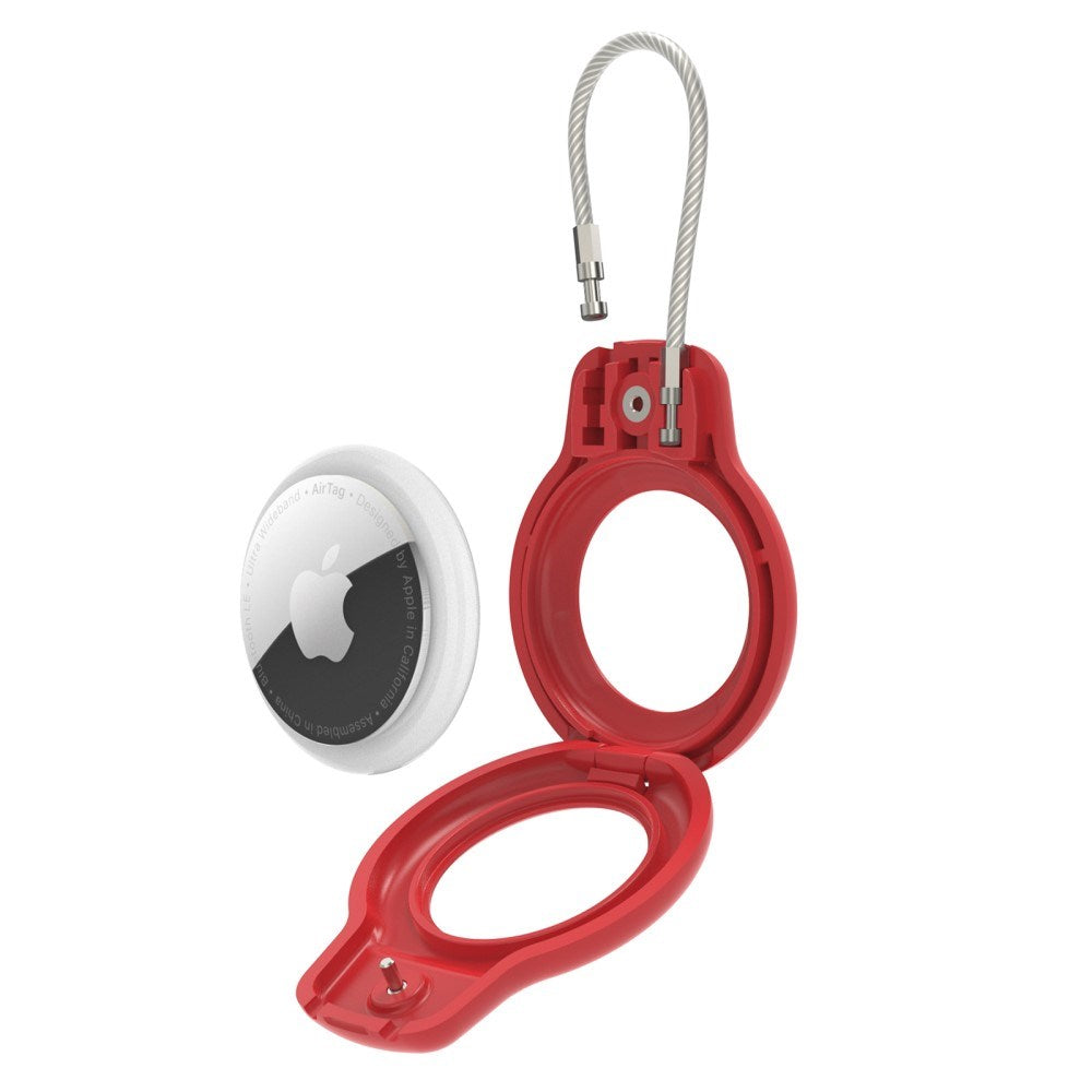 AirTag Cover m. Stålwire - Hårdt Plastik - Rød
