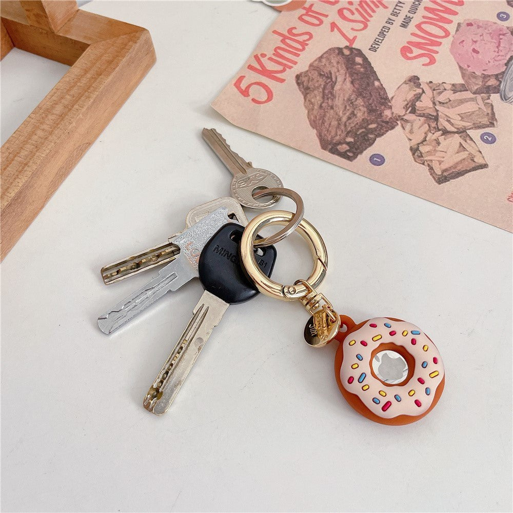 AirTag Silikone Etui m. Rund Karabinhage - Donut Motiv - Lyserød