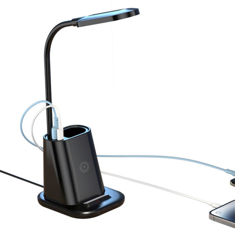 XO WX032 Trådløs Oplader m. Lampe, Holder & USB-C + USB-A - Sort