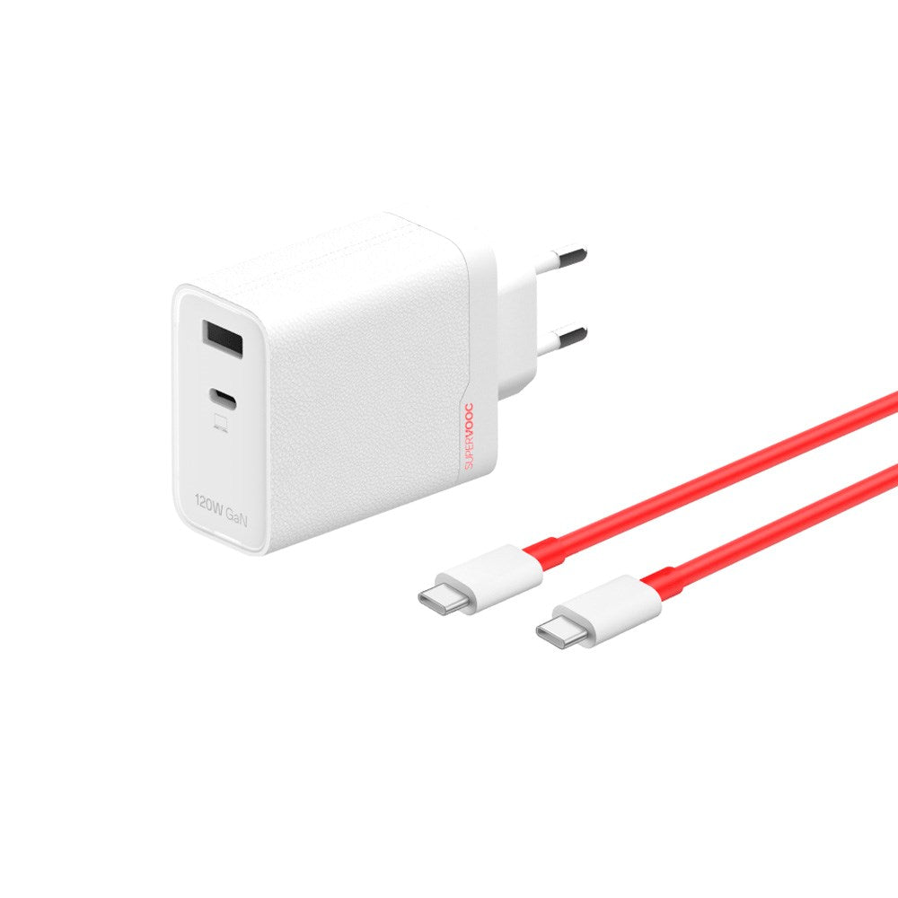 OnePlus - Vægoplader m. USB-C til USB-C Kabel - 120W USB-C / USB-A - Hvid