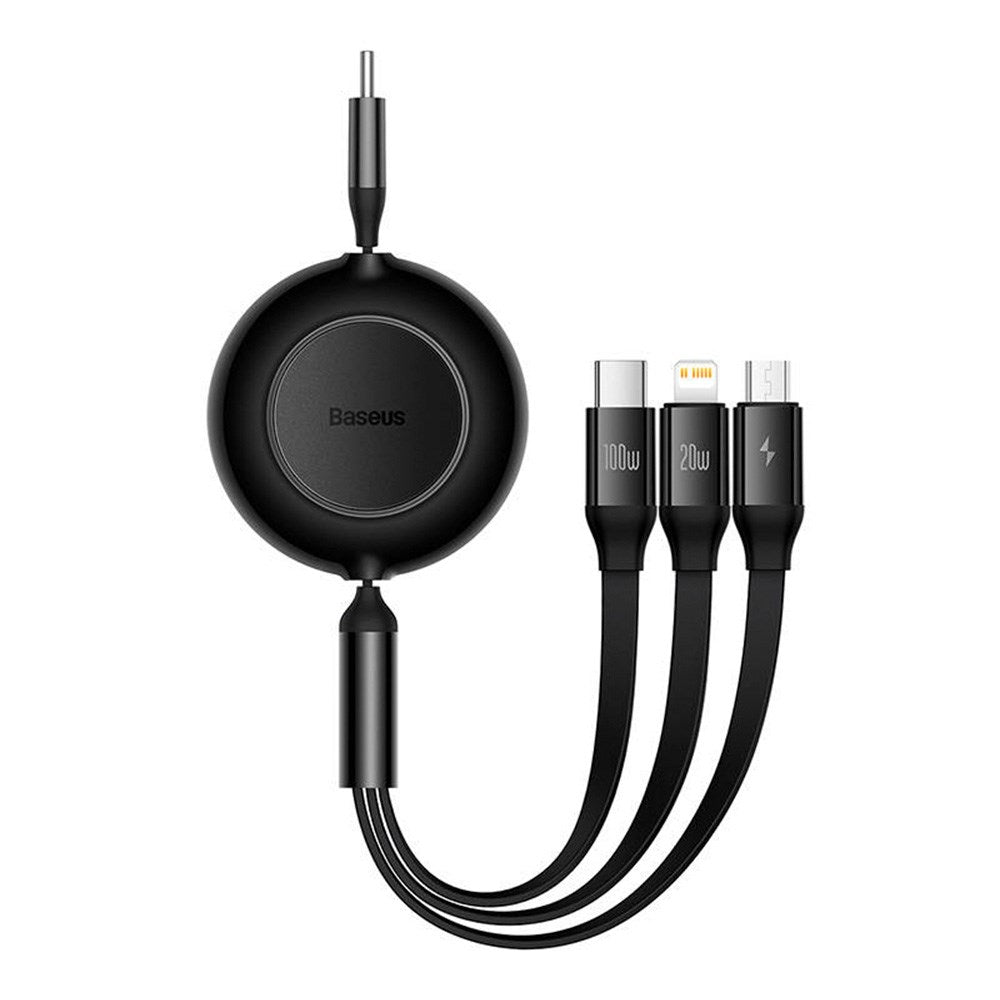 Baseus Bright Mirror 3-i-1 Multi Kabel 100W m. USB-C til USB-C, Micro-USB & Lightning - 1.1m - Sort