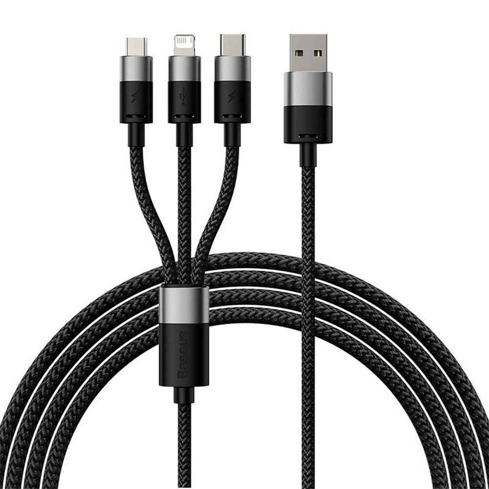 Baseus StarSpeed - 3-i-1 USB-A Multi Kabel m. USB-C, Lightning & Micro-USB 18W - 1.2 Meter - Sort