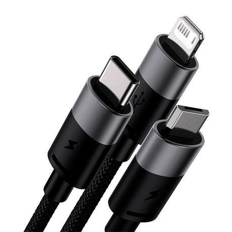 Baseus StarSpeed - 3-i-1 USB-A Multi Kabel m. USB-C, Lightning & Micro-USB 18W - 1.2 Meter - Sort