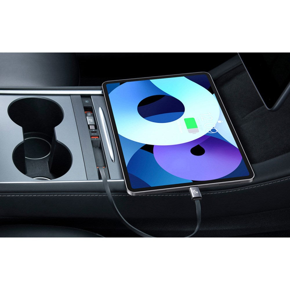 Baseus T-Space Hub m. Udtrækkelig USB-C Kabel til Tesla - Sort