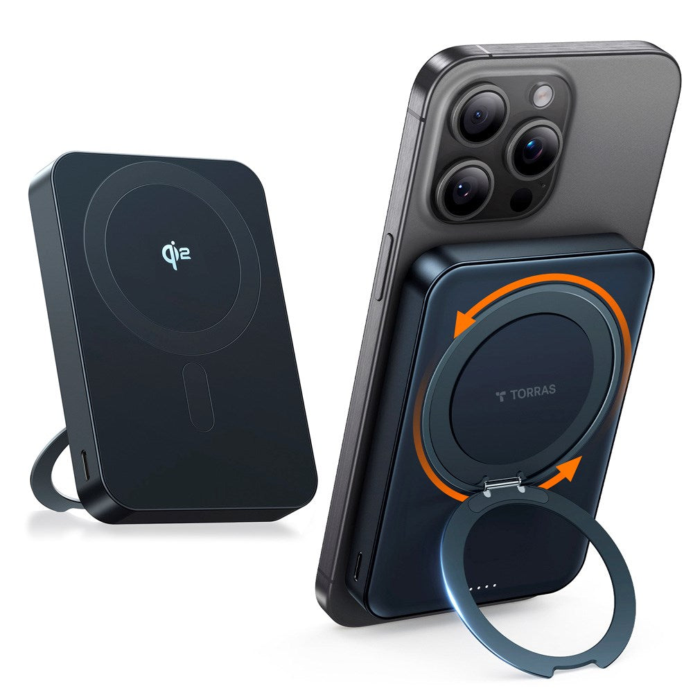 TORRAS Magnetisk 15W Power Bank 10.000mAh m. Ståfunktion - Sort