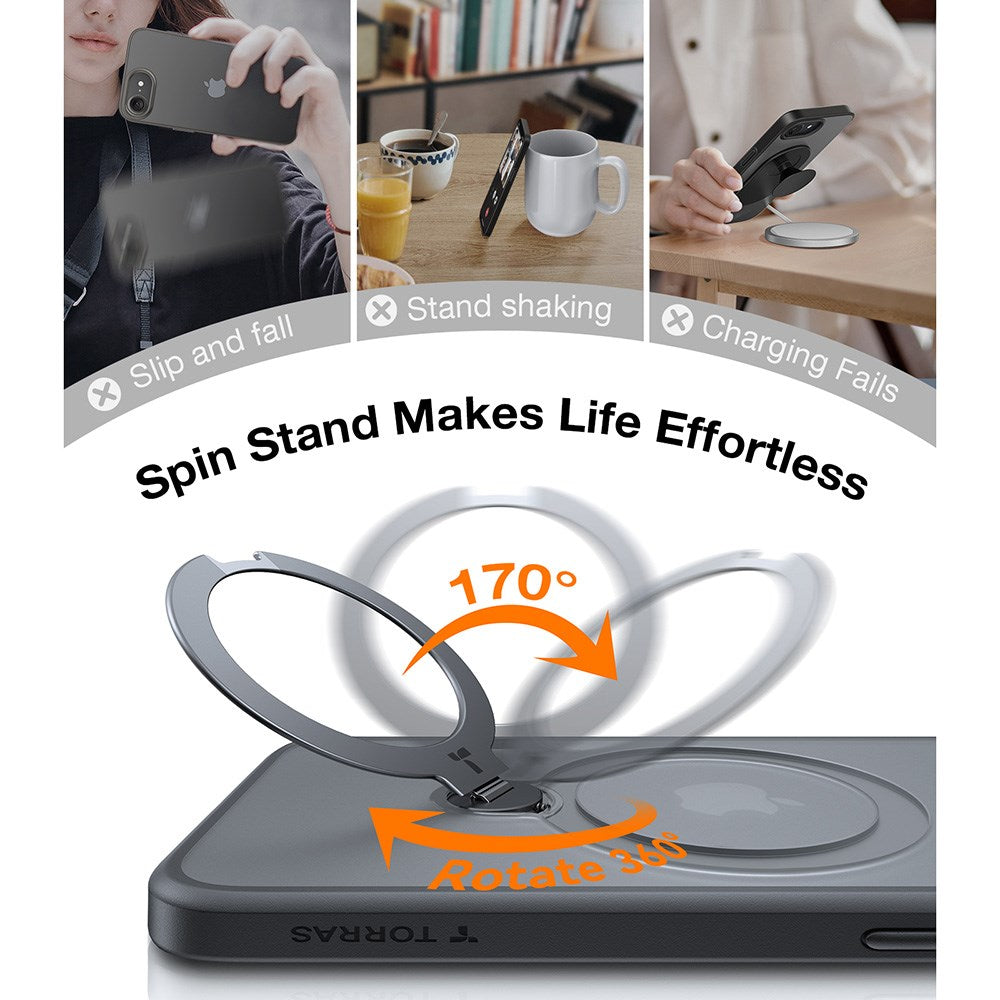 TORRAS - iPhone 16e - Ostand Spin Hybrid Cover m. Kickstand - Sort