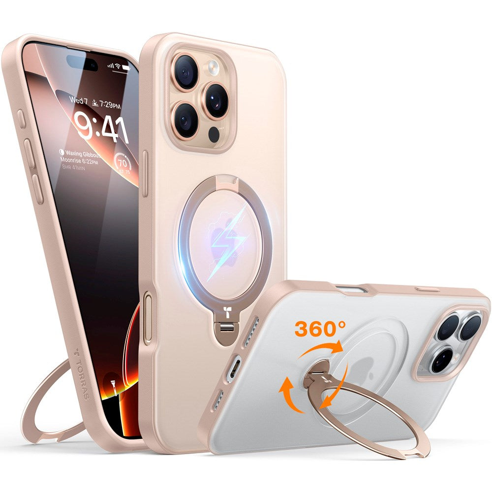 TORRAS - iPhone 16 Pro - Hybrid Plastik Cover m. Ståfunktion - MagSafe Kompatibel - Guld