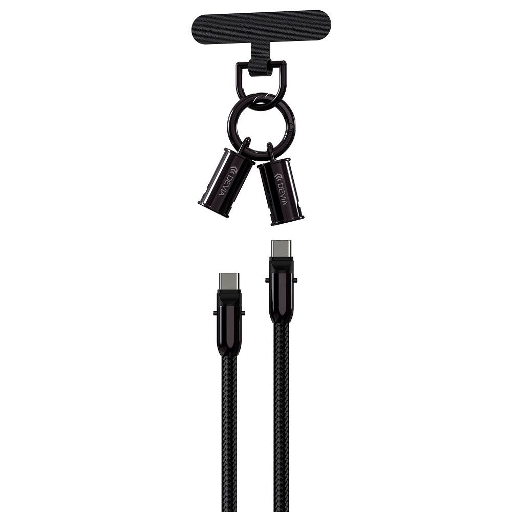 Devia - 2-i-1 Mobilstrop & USB-C til USB-C Kabel - Sort