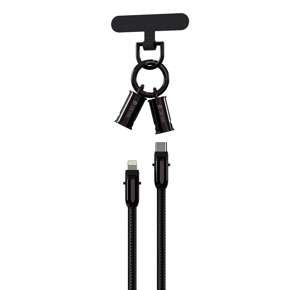 Devia - 2-i-1 Mobilstrop & USB-C til Lightning Kabel - Sort