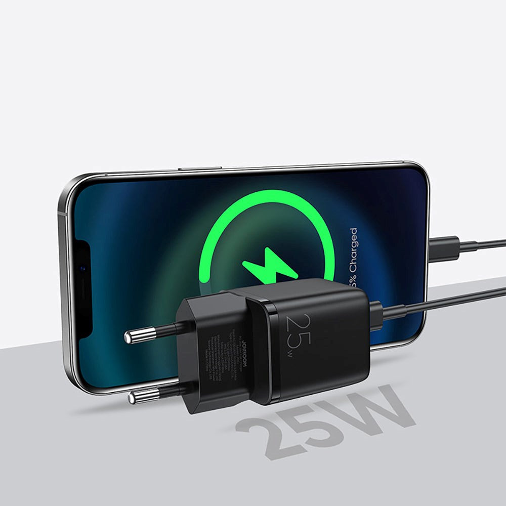 JoyRoom Mini Hurtig Oplader PD 25W m. USB-C til USB-C Ledning - Sort