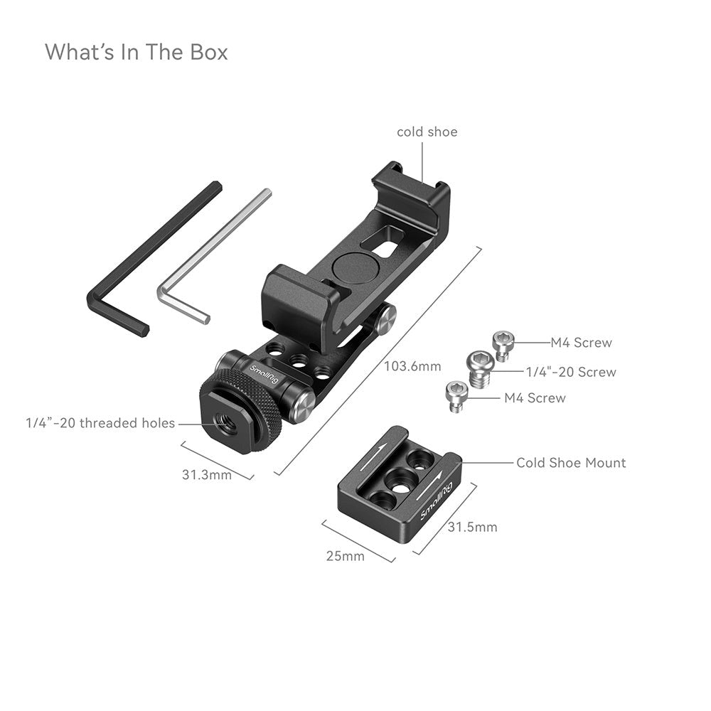 SmallRig 4301 Roterbar Smartphone Holder m. Cold Shoe Mount - Kompatibel m. DJI Gimbals (57-88mm) - Sort