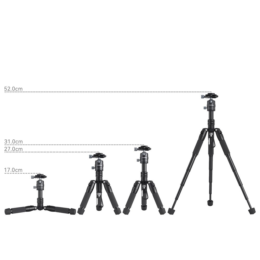 SmallRig 4289 Aluminium Mini Tripod VT-20 m. Smartphone Holder & Justerbare Ben - Sort