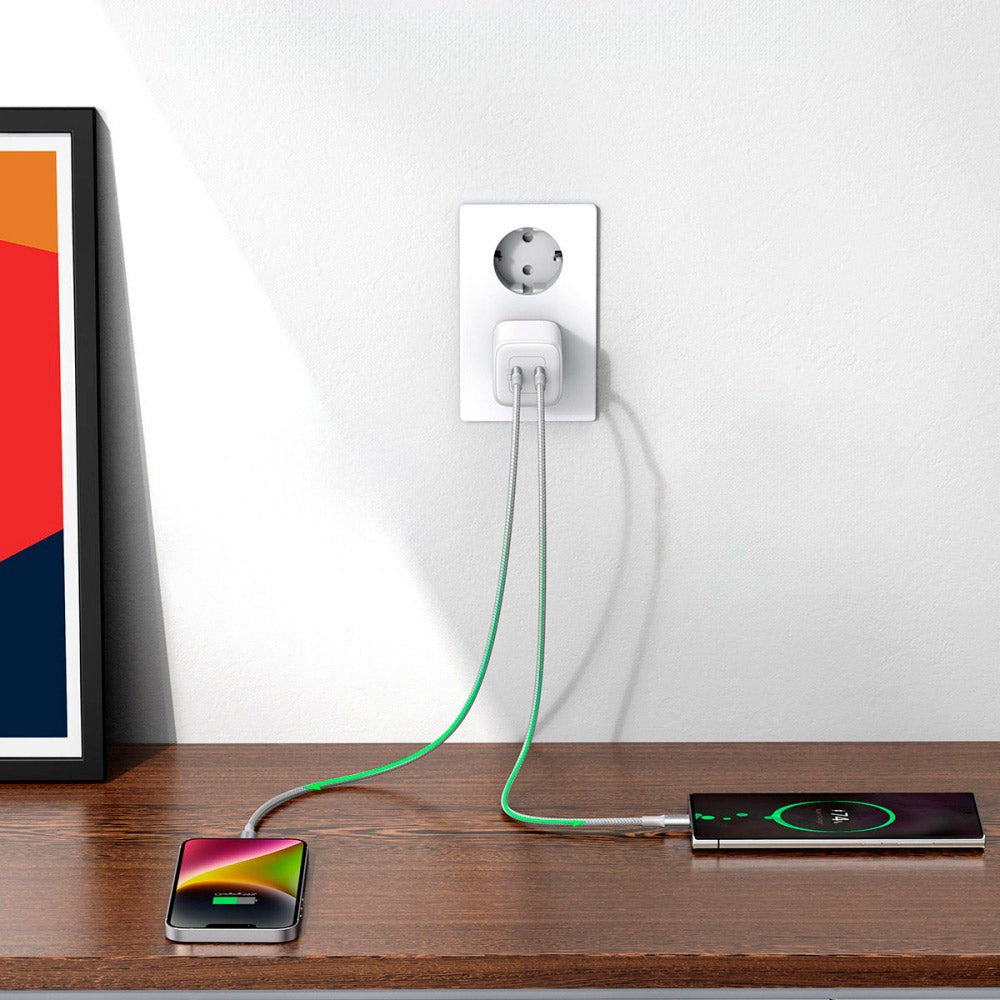 Ugreen 45W PD USB-C GaN Hurtig Vægoplader m. 2 x USB-C - Hvid
