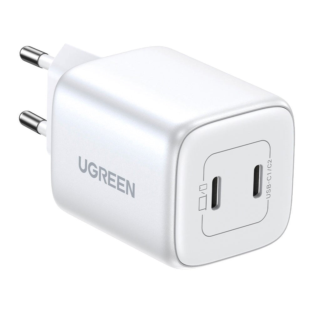 Ugreen 45W PD USB-C GaN Hurtig Vægoplader m. 2 x USB-C - Hvid